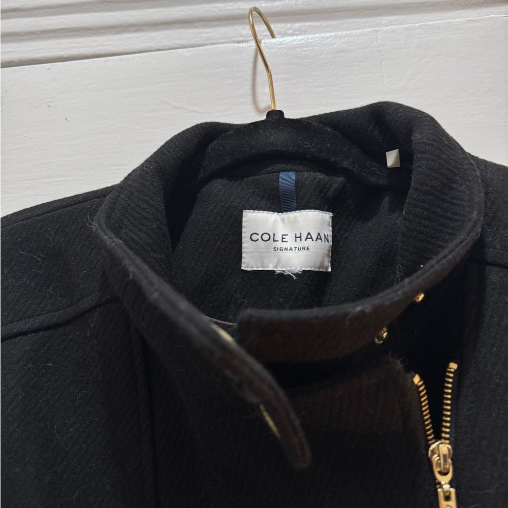 Cole Haan Asymmetrical Zip Up Jacket with Belt and Gold Hardware - Picture 3 of 3